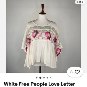 Free People White and Pink Floral Blouse
